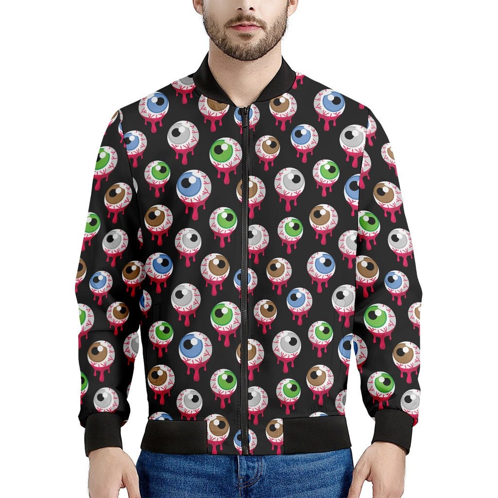 Bloody Eyeball Pattern Print Men's Bomber Jacket - GearFrost
