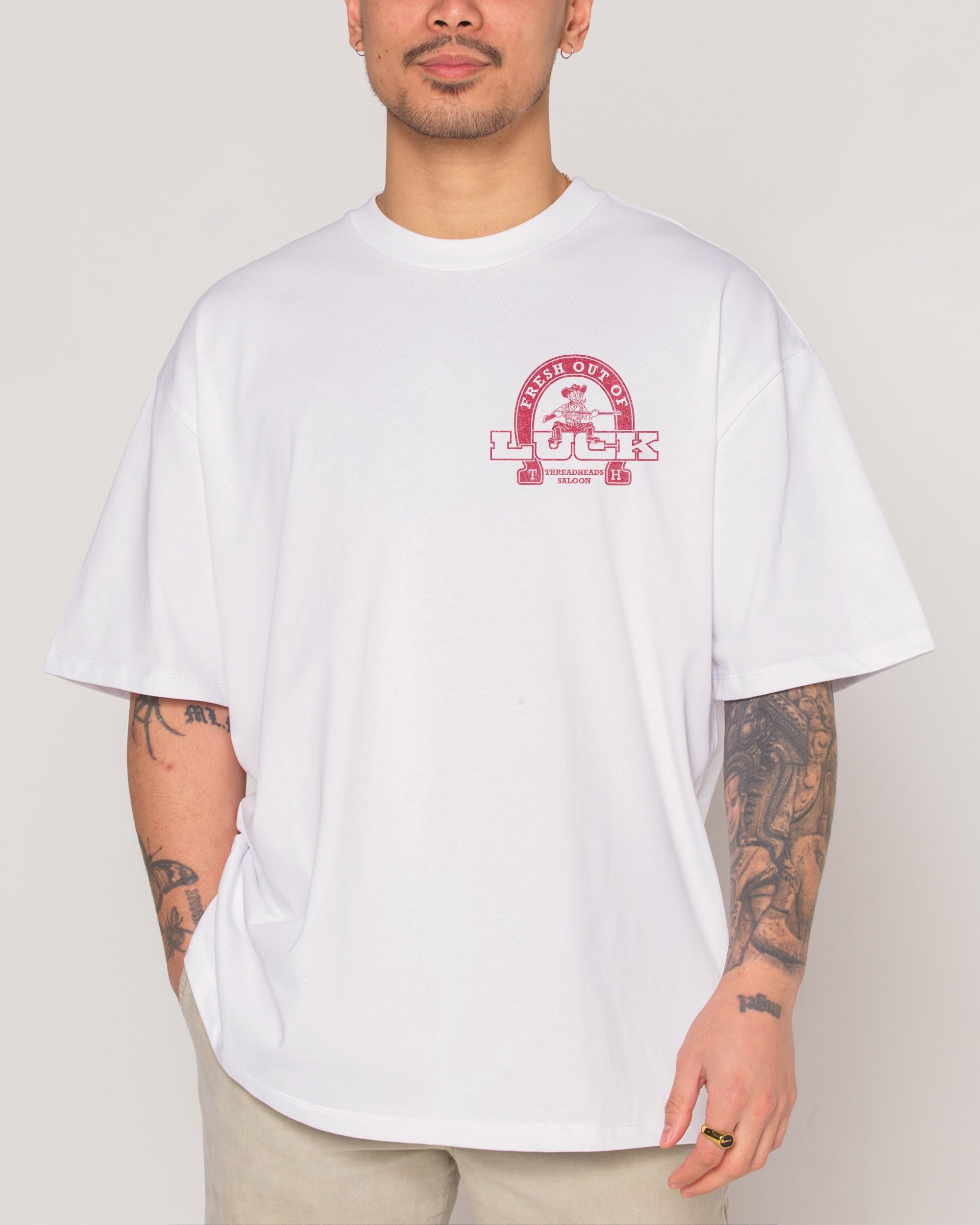 Fresh Out of Luck Oversized Graphic Tee - Unisex 90s Boxy Fit 100% Combed Cotton