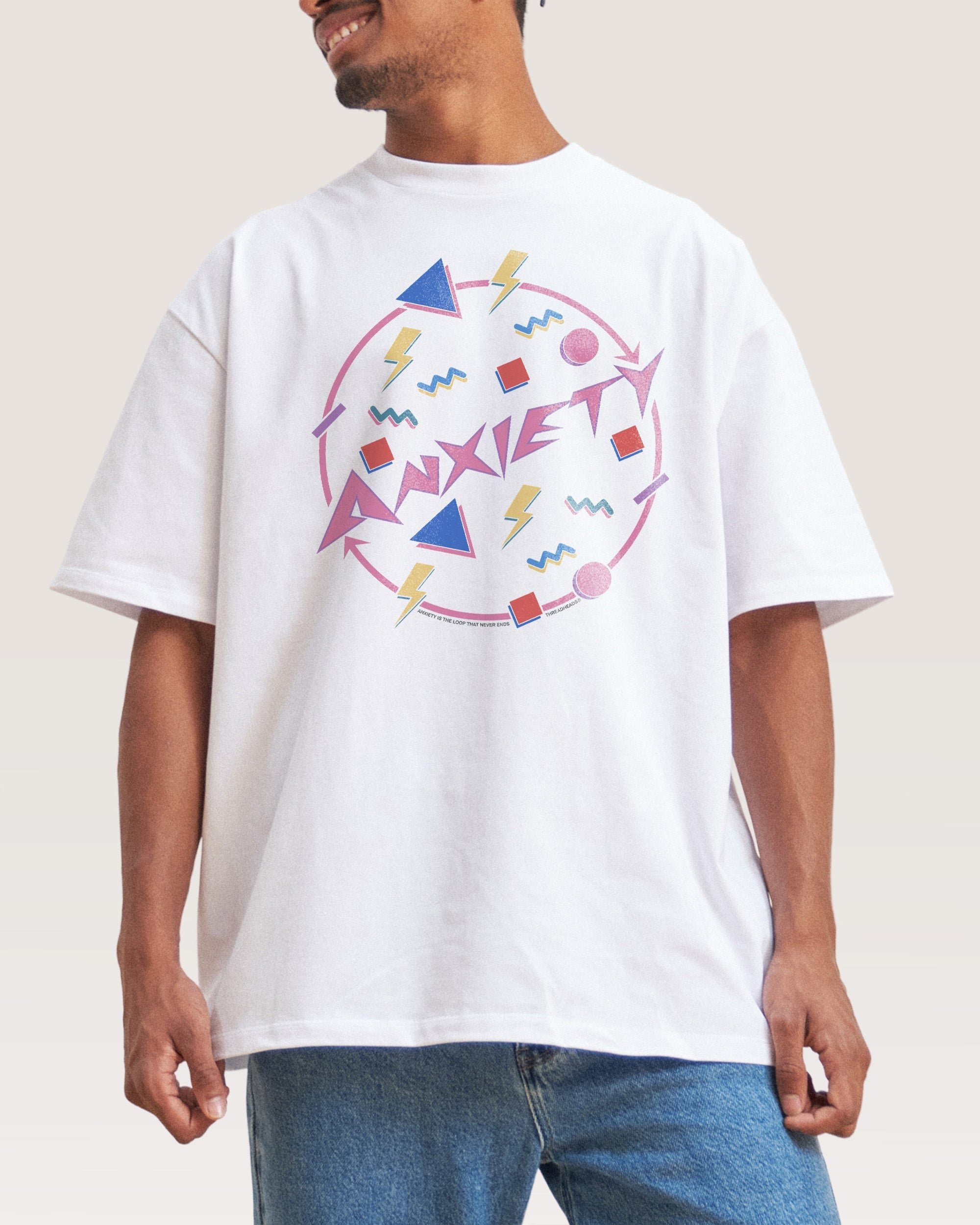 Anxiety Oversized Graphic Tee - Threadheads Unisex 90s Boxy Fit 100% Combed Cotton