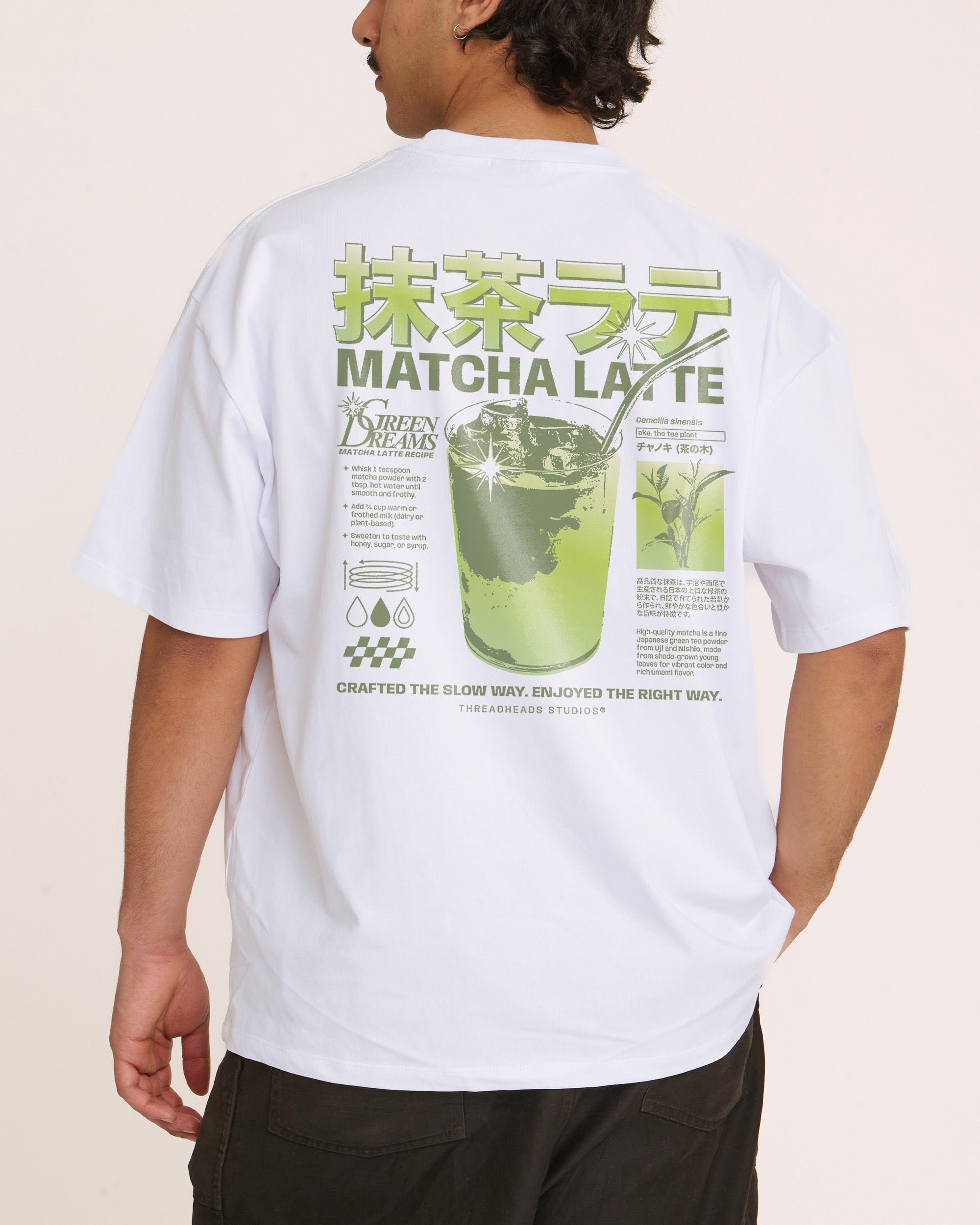 Matcha Latte Oversized Graphic Tee - Threadheads 90s Boxy Fit 100% Combed Cotton