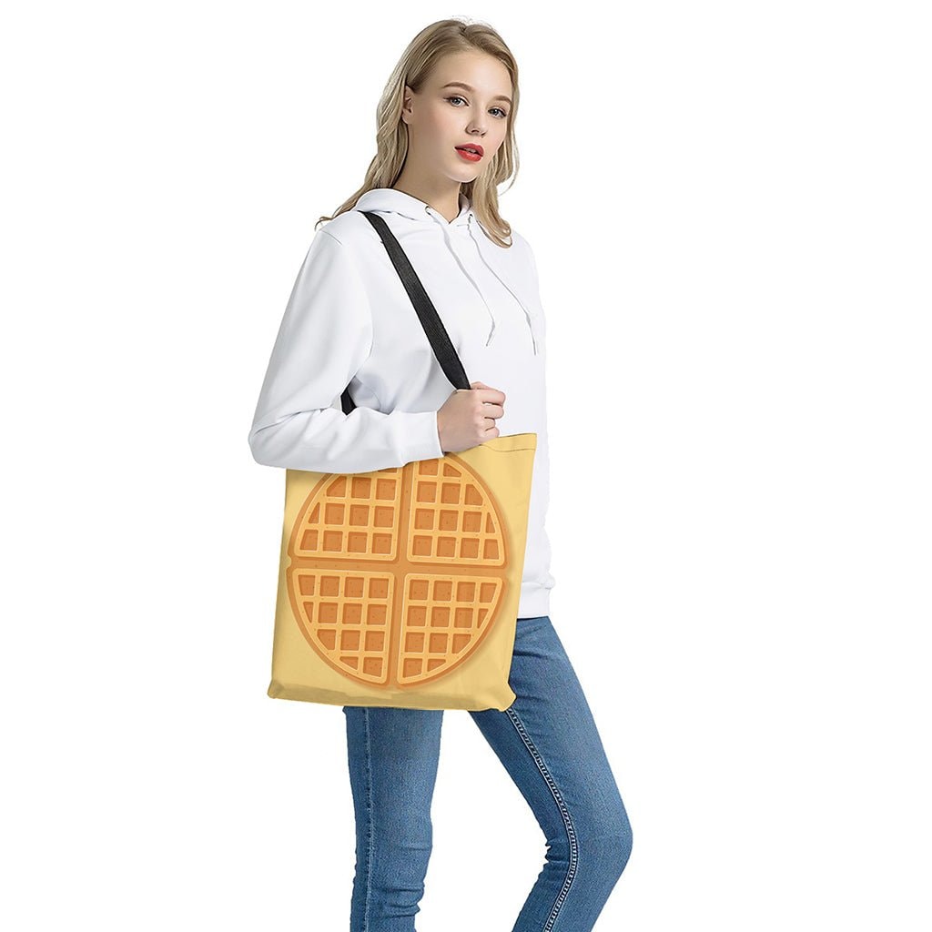 Round Waffle Print Tote Bag - Polyester Double-Sided Shoulder Carry