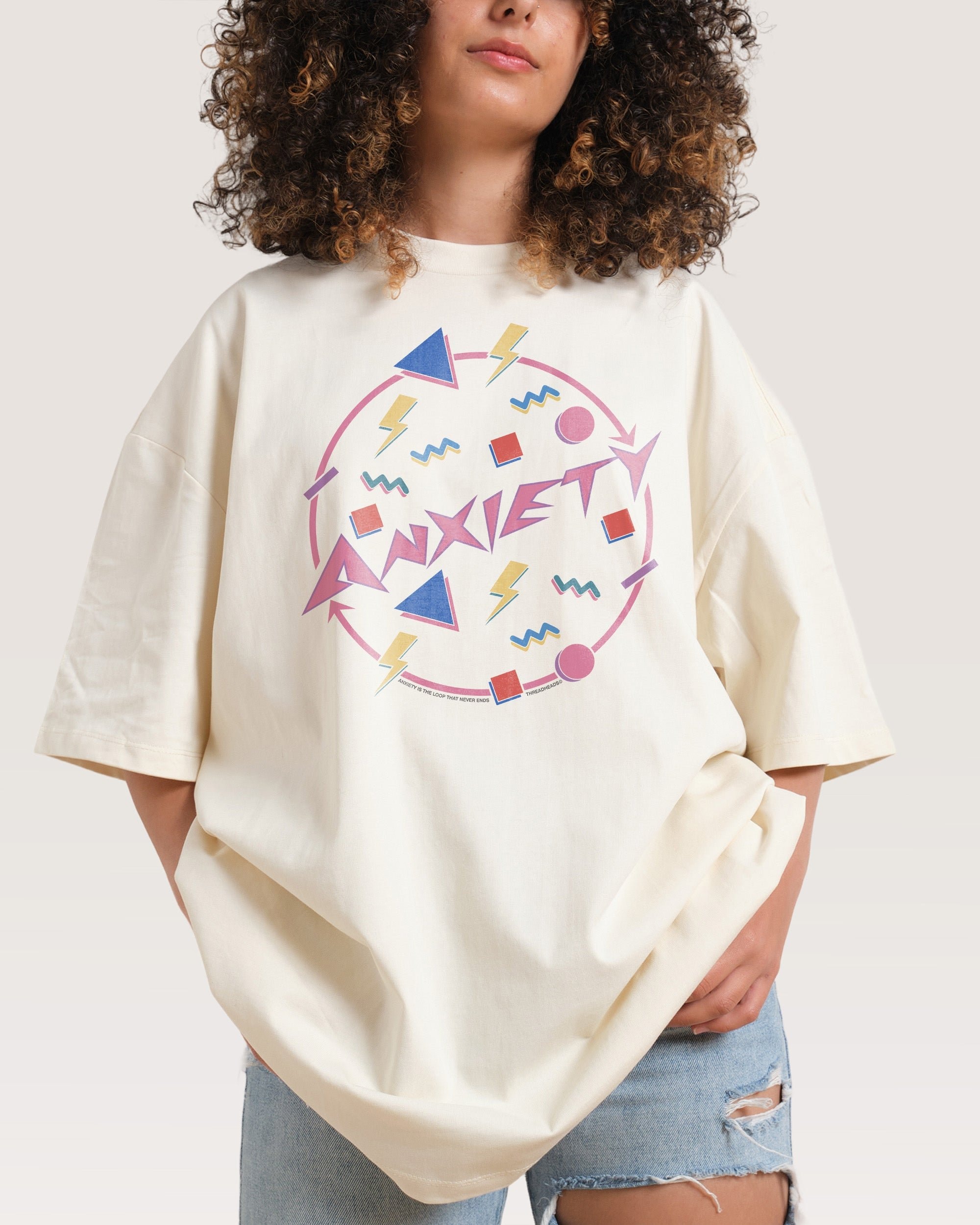 Anxiety Oversized Graphic Tee - Threadheads Unisex 90s Boxy Fit 100% Combed Cotton