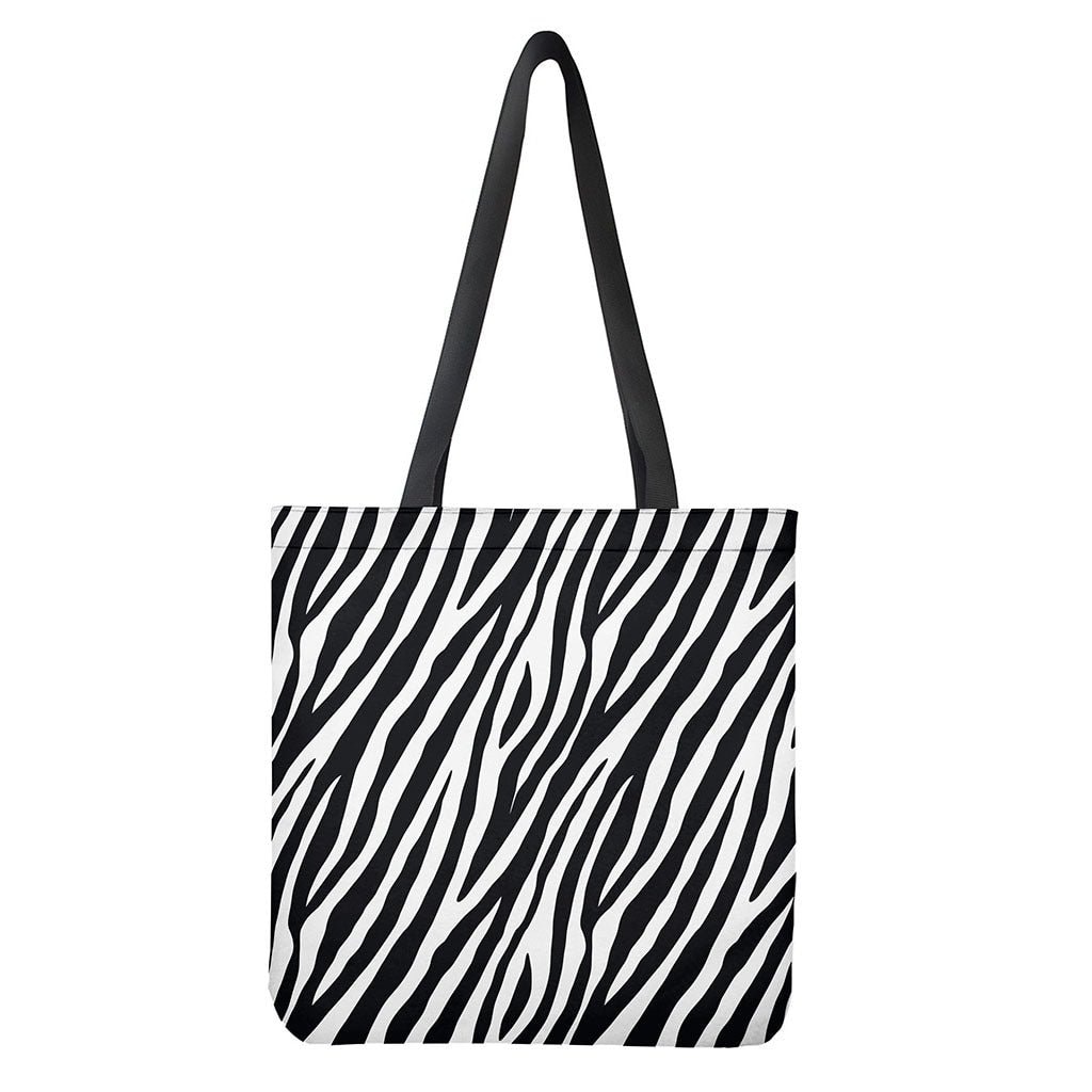 Black White Zebra Pattern Print Polyester Tote Bag Double-Sided