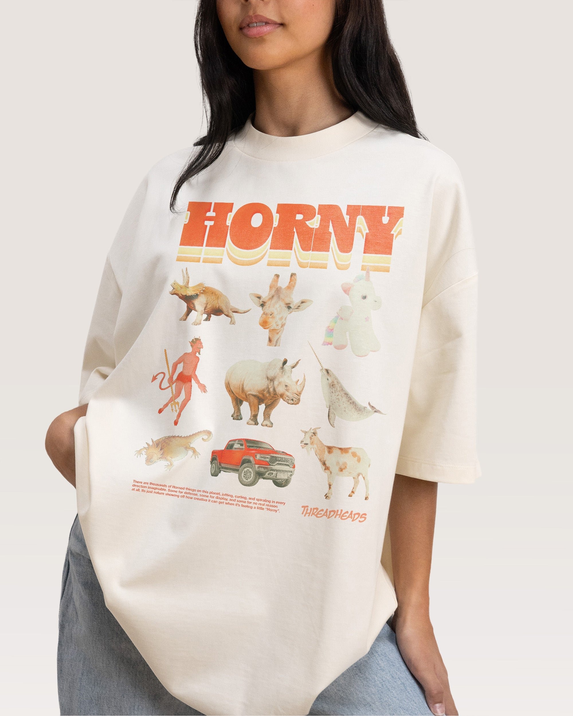 Horny Things Oversized Graphic Tee - Unisex 90s Boxy Fit 100% Combed Cotton