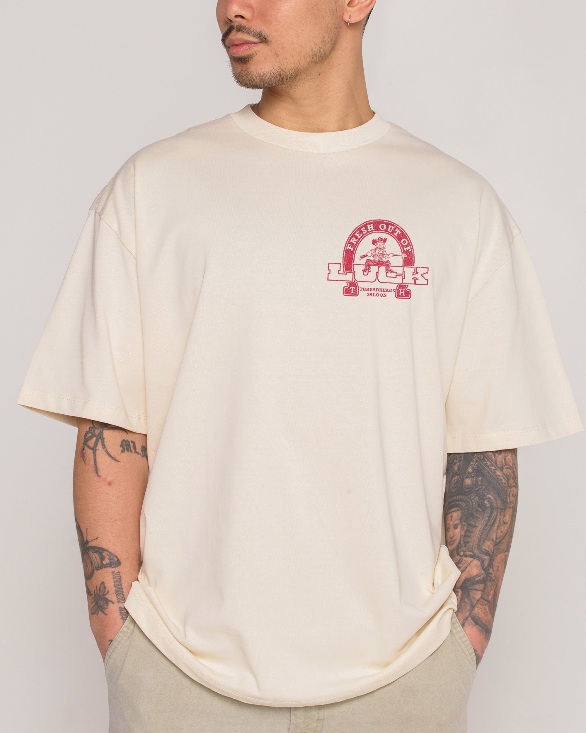 Fresh Out of Luck Oversized Graphic Tee - Unisex 90s Boxy Fit 100% Combed Cotton