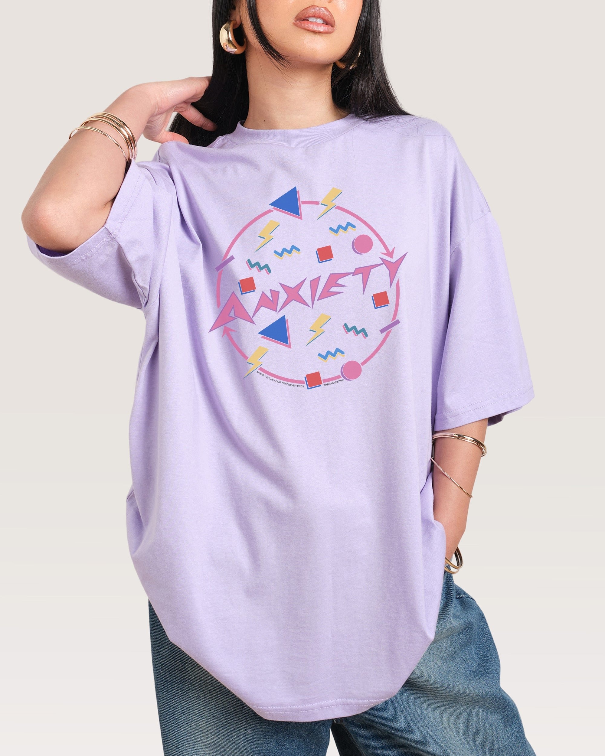 Anxiety Oversized Graphic Tee - Threadheads Unisex 90s Boxy Fit 100% Combed Cotton
