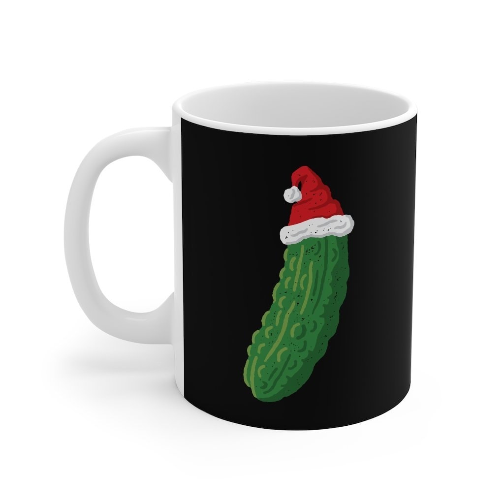 Christmas Pickle Coffee Mug - White Ceramic 11oz Classic Shape