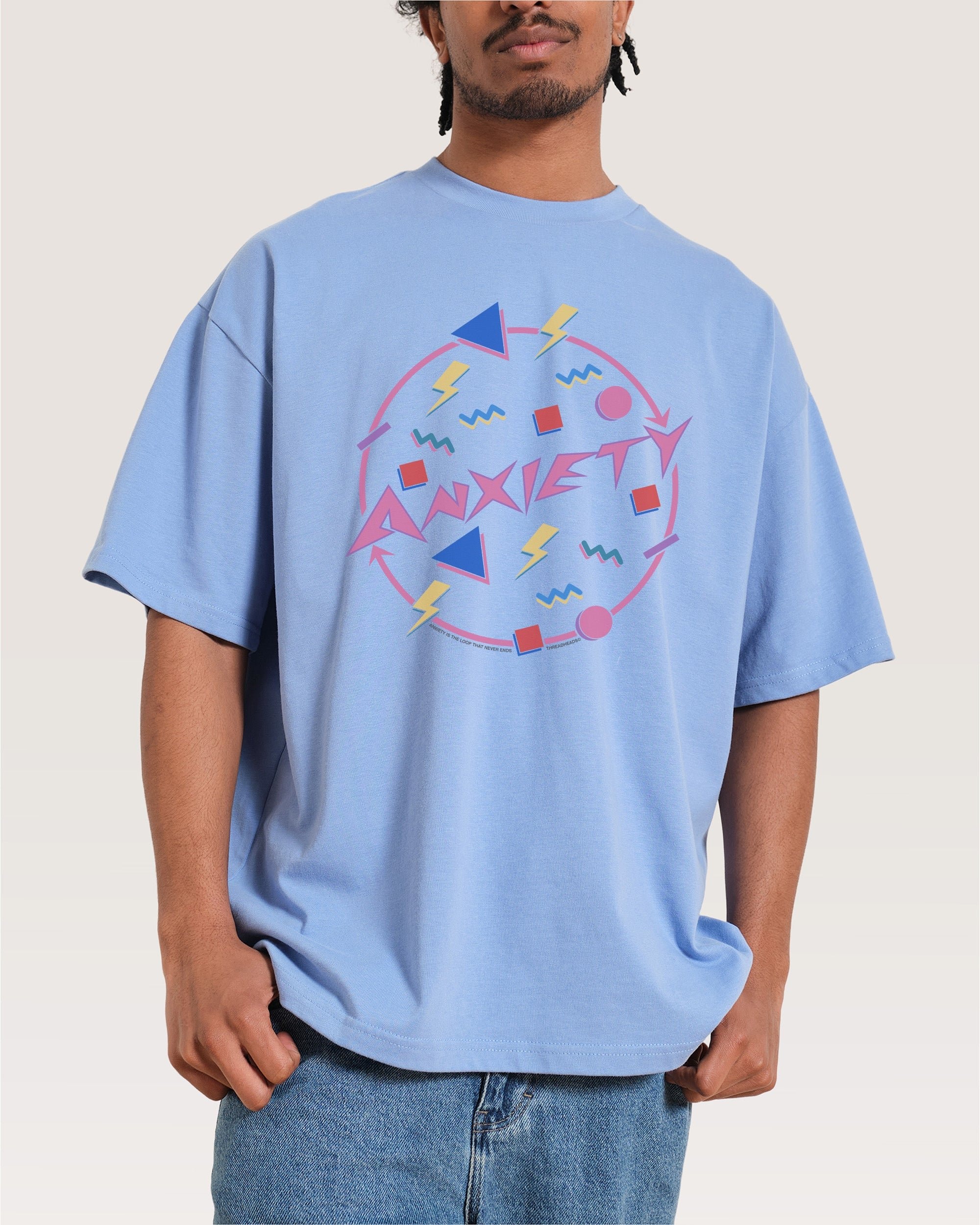 Anxiety Oversized Graphic Tee - Threadheads Unisex 90s Boxy Fit 100% Combed Cotton