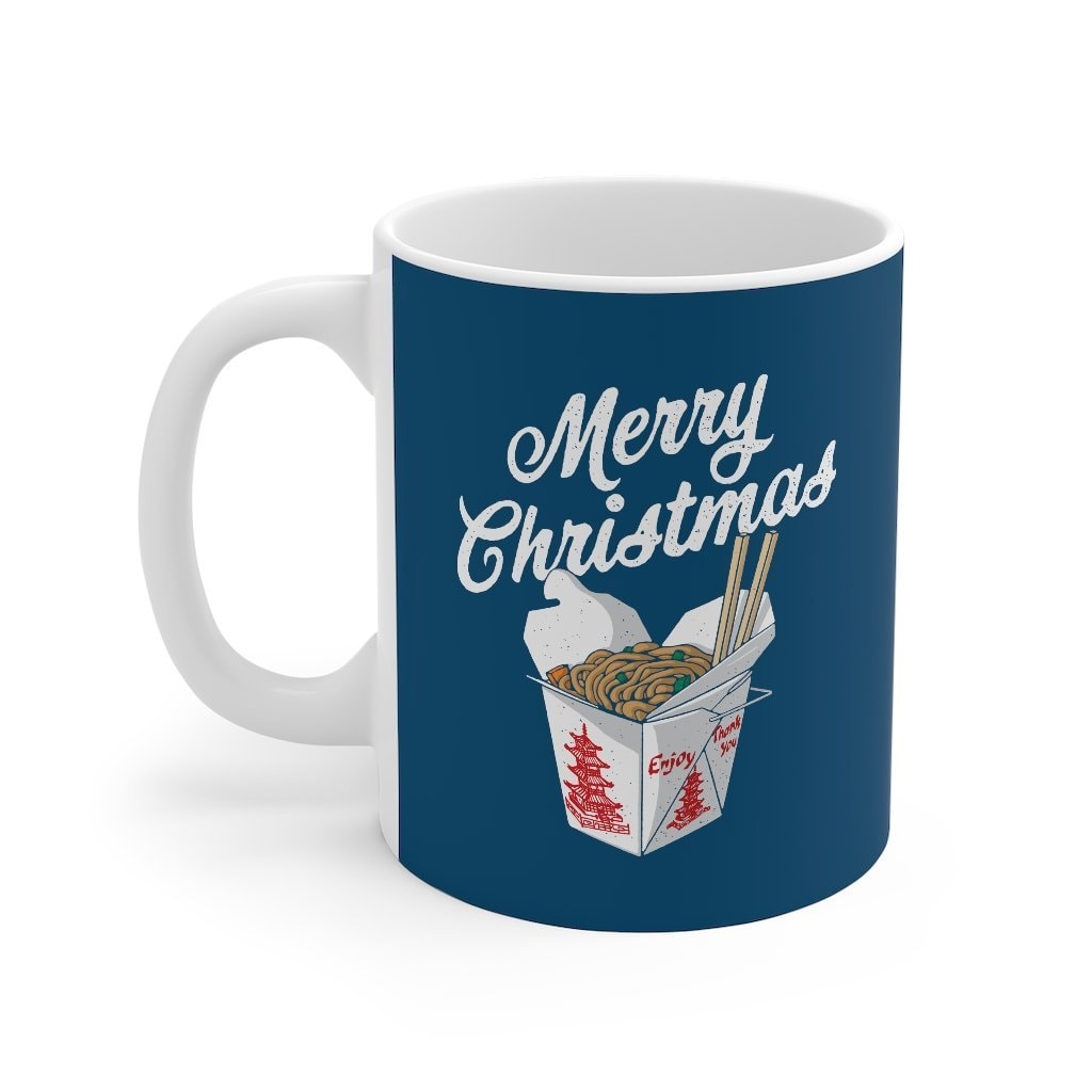 Merry Christmas Takeout Coffee Mug - White Ceramic Holiday Mug