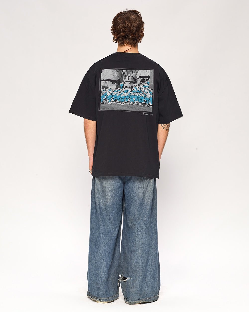 Smurfs Oversized Graphic T-Shirt - Official Collab Unisex 90s Boxy Fit 100% Combed Cotton