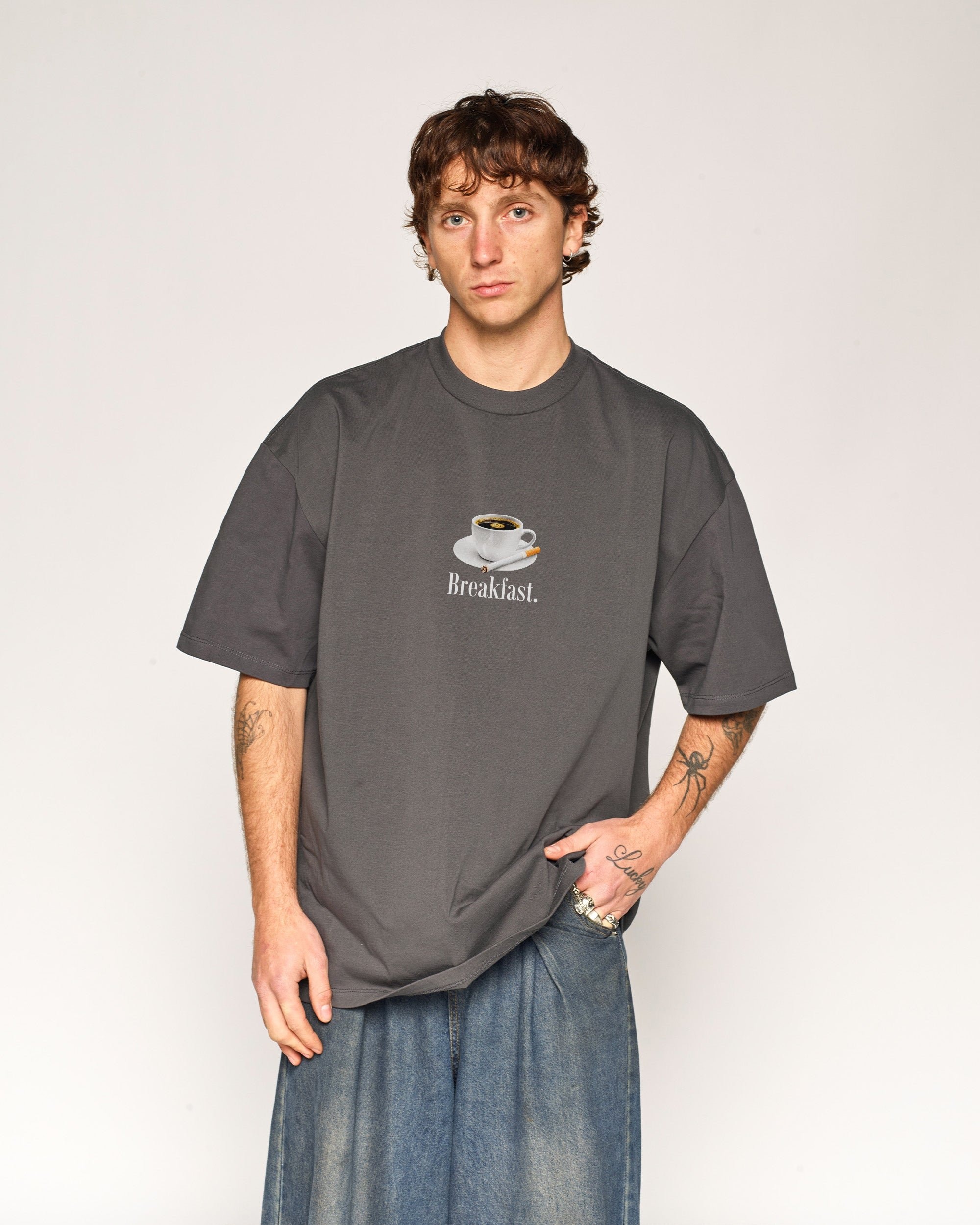 Breakfast Coffee Oversized Graphic Tee - Threadheads Unisex 90s Boxy Fit Cotton T-Shirt