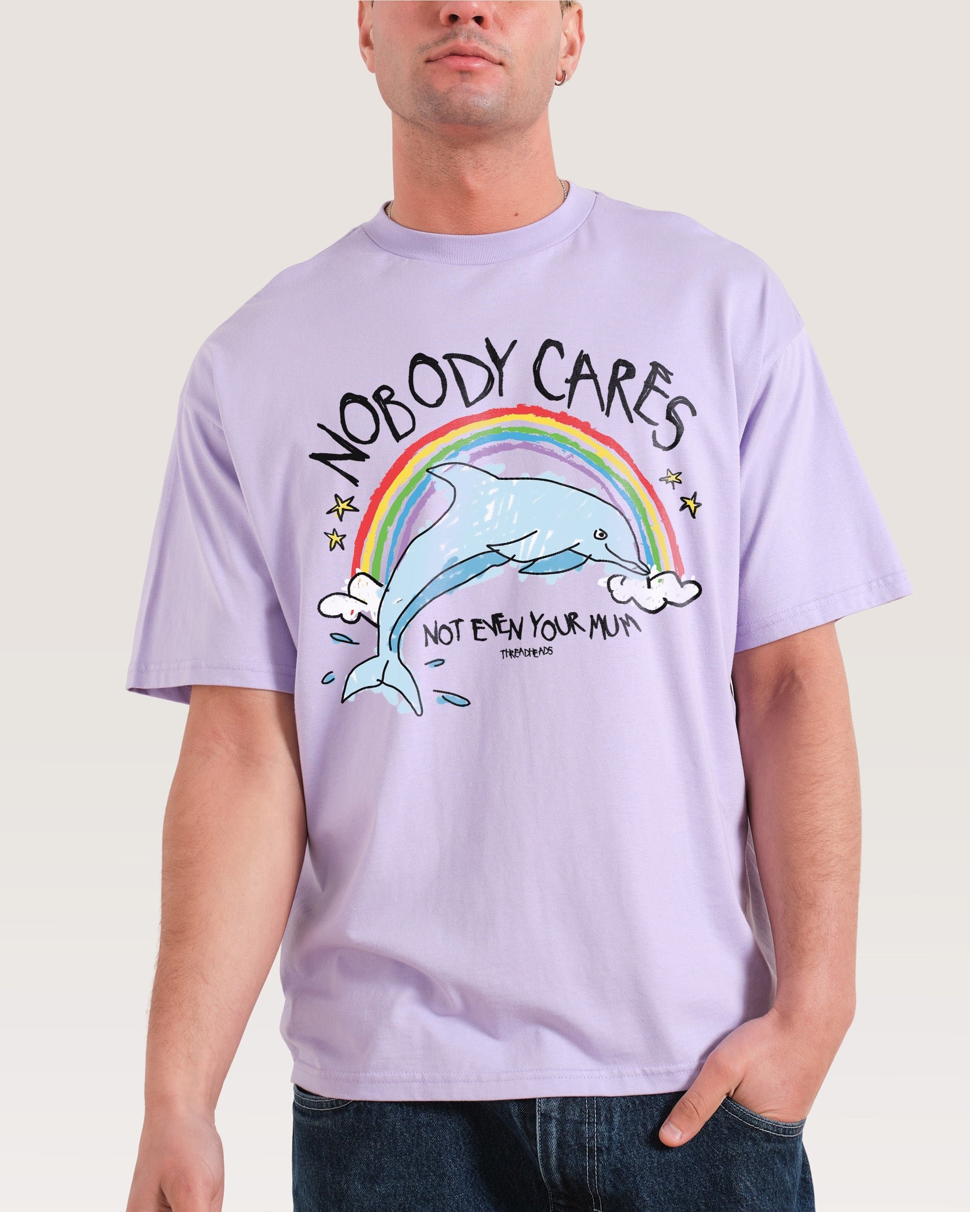 Nobody Cares Oversized Graphic Tee - Unisex 90s Boxy Fit 100% Combed Cotton
