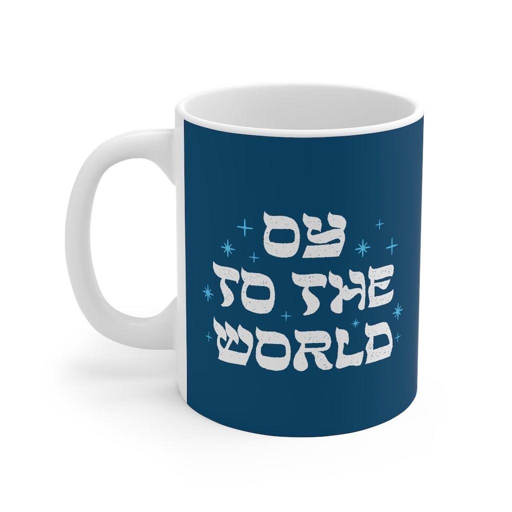 Oy To The World Coffee Mug - White Ceramic Holiday Mug