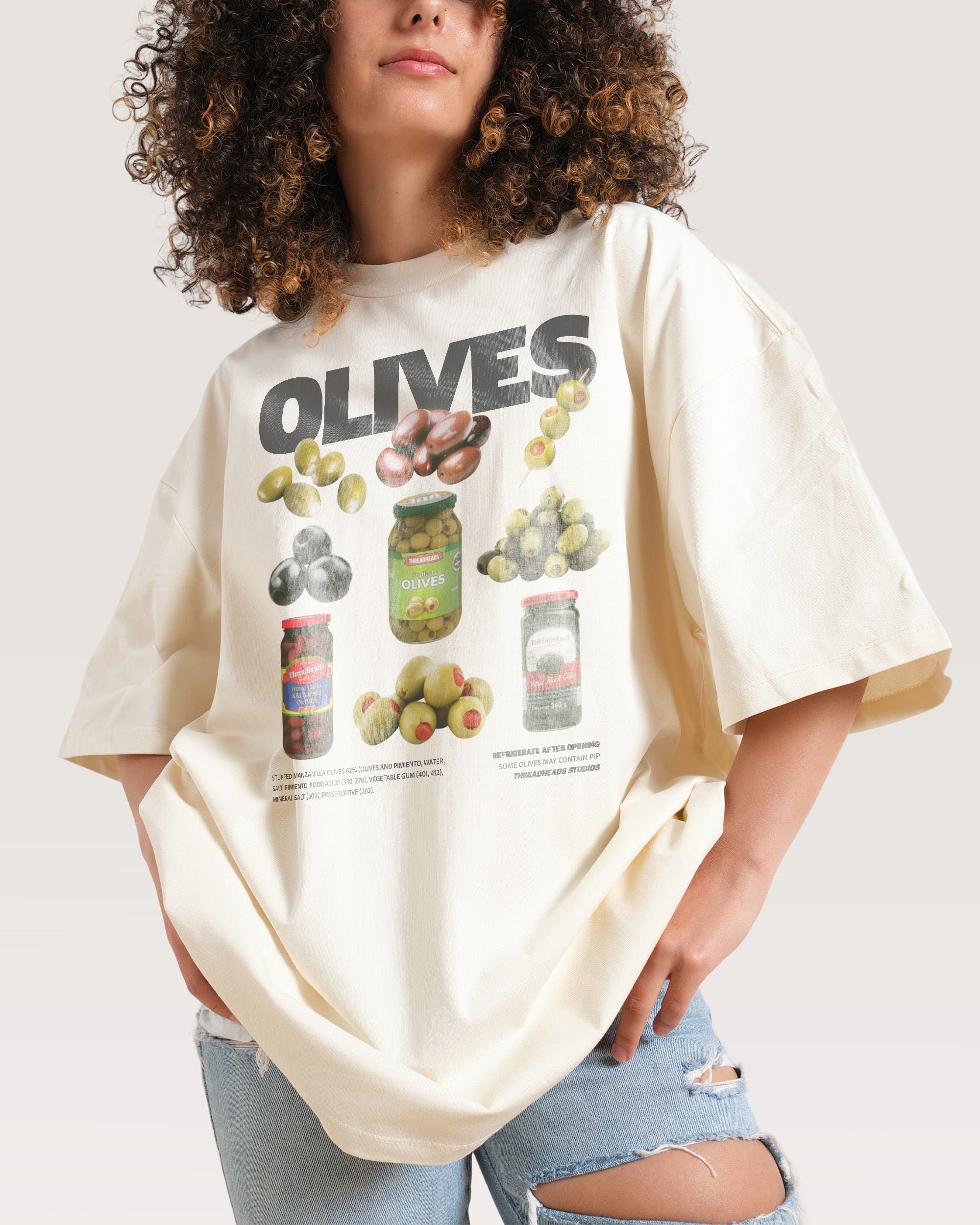 Olives Oversized Graphic Tee - Threadheads 90s Boxy Fit 100% Combed Cotton